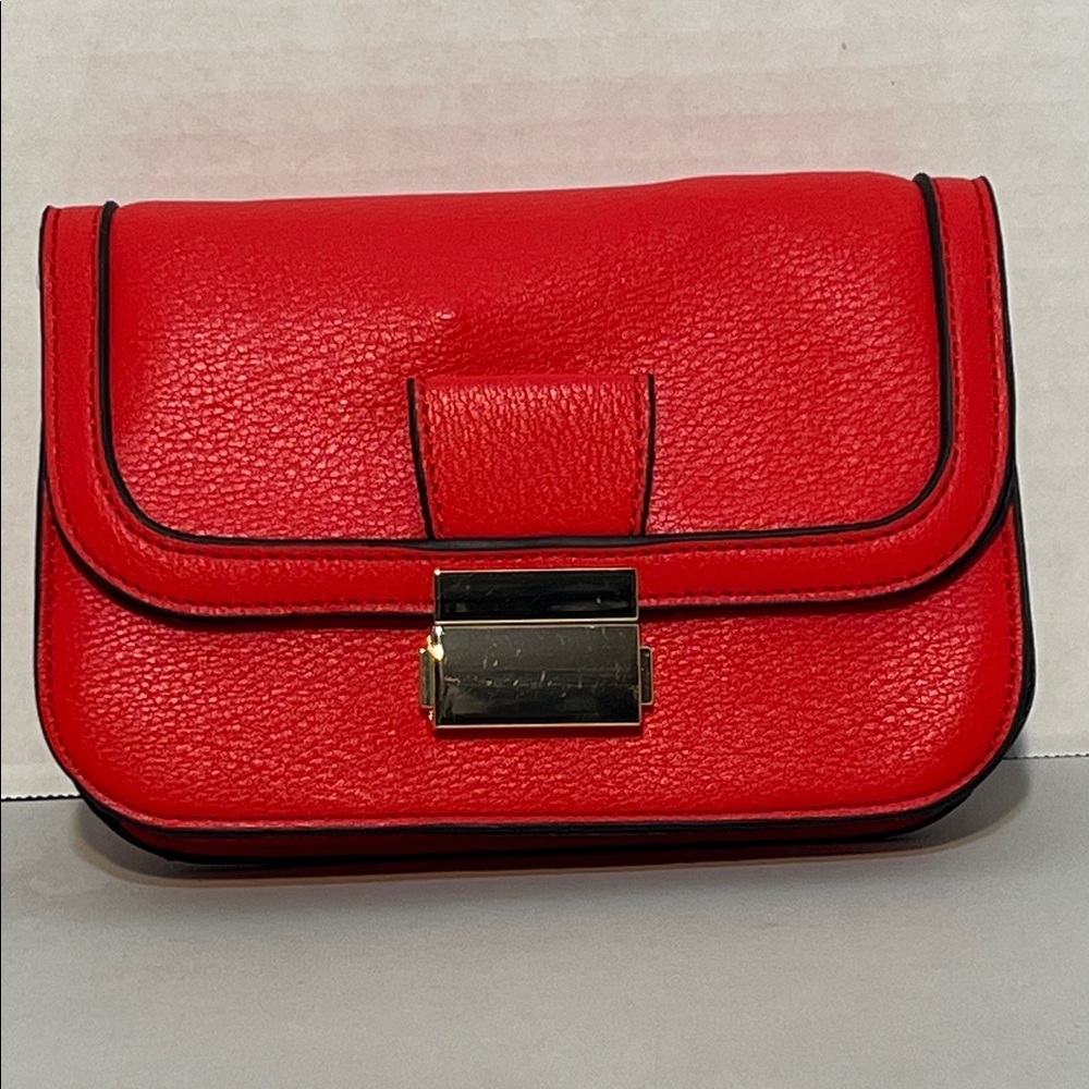 Red Faux Leather Crossbody Bag with Gold Hardware
